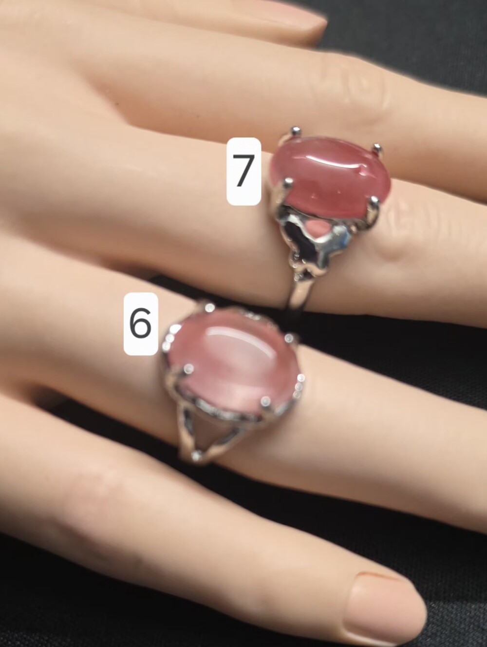 Pink Natural Stone Statement Ring Silver, Choose Size 6 or 7